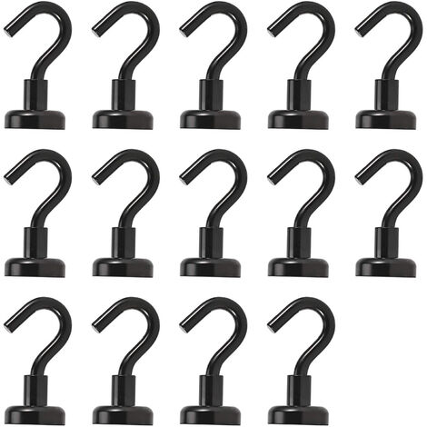 MINKUROW Ganchos Magnéticos, Imanes Con Ganchos, Paquete De 14 Ganchos Magnéticos De Neodimio Extra Fuertes, Ganchos Magnéticos Negros Súper Fuertes Para Cocina, Dormitorio, Baño, Garaje, Nevera, Llav