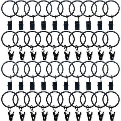 MINKUROW Gardinen-Clip-Ringe, 50 Stück, rostfreie Gardinenringe mit Klammern, Metall-Gardinen-Clips, Haken, Innendurchmesser 25 mm, Duschhaken (schwarz)