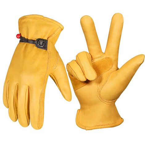 MINKUROW Gartenhandschuhe für Damen/Herren, Rindsleder-Arbeitshandschuhe, Anti-Dornen und Anti-Schnitt-Garten-Arbeitshandschuhe – Verdickung Gelb Größe L