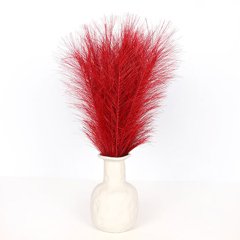 MINKUROW Gefälschtes Pampasgras, 5 Stiele 45 cm/18'' Kleine flauschige Pampasgras-Nachbildung Schilffedern für Vasenfüller, Blumenarrangement, Wohnzimmer, Küche, Hochzeit, Büro, Boho-Nachbildung (rot)