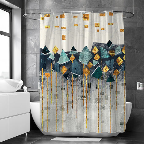 MINKUROW Geometrischer Duschvorhang, 180 x 180 cm, Duschvorhang, Polyestergewebe, schimmelfest, wasserdicht, waschbar, Badezimmervorhang mit 12 Hakenringen für Badewanne
