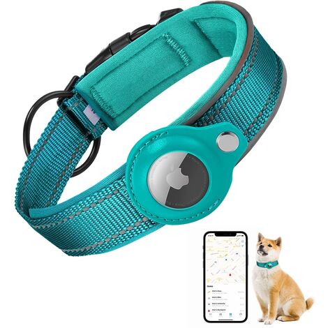 MINKUROW Gepolstertes Hundehalsband für Airtag, Apple Airtag Reflektierendes Hundehalsband, Integriertes Air Tag für kleine, mittelgroße und große Hunde, [Blau – Größe XL]
