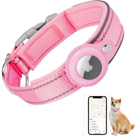 MINKUROW Gepolstertes Hundehalsband für Airtag, Apple Airtag Reflektierendes Hundehalsband, integriertes Air Tag für kleine, mittelgroße und große Hunde, [Rosa – Größe S]