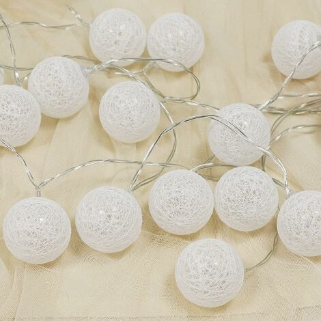 MINKUROW Ghirlanda Di Batuffoli Di Cotone, Decorazioni Per La Casa Di Natale, 3m 20 Palline Luminose A Led, Ragazze, Principesse, Bambini, Neonati, Camerette, Decorazioni Per Matrimoni, Batteria/Ricar