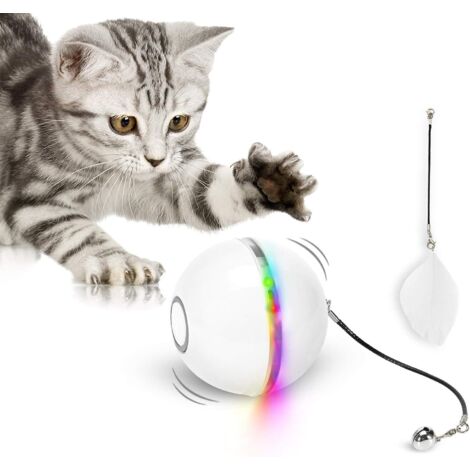 MINKUROW Giocattolo Per Gatti, Palla Giocattolo Con Luce Led, Erba Gatta, Campana Ad Anello E Piuma, Rotazione Automatica 360 Gradi Aggiornata E Giocattolo Interattivo Per Gatti Con Ricarica Usb, Per 