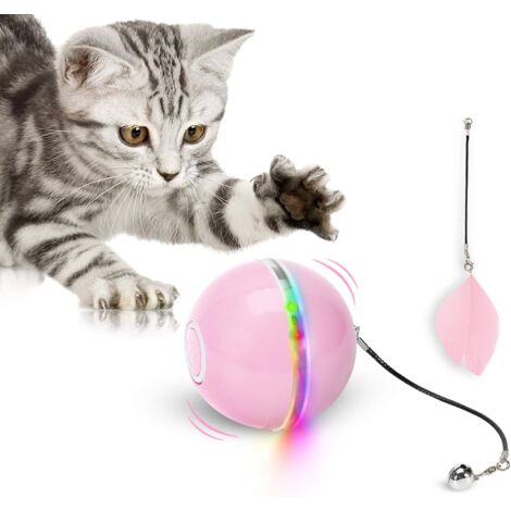 MINKUROW Giocattolo Per Gatti, Palla Giocattolo Con Luce Led, Erba Gatta, Campanello Ad Anello E Piuma, Rotazione Automatica 360 Gradi Aggiornata E Ricarica Usb Giocattolo Interattivo Per Gatti, Per A