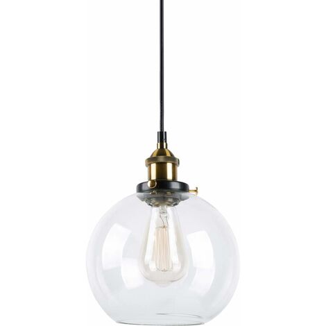 MINKUROW Glas-Pendelleuchte Vintage-Finish Industrielles Metall Klarglas Runder Kugelschirm Loft-Pendelleuchte Retro-Lampe Vintage-Deckenleuchte (Transparent, 20 cm)