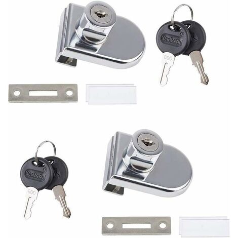 MINKUROW Glastürschloss, 2 Stück Nockenschlösser, Glastürschrank Vitrinensicherheitsschloss für 5-8 mm Glastür ohne Bohren (mit 4 Schlüsseln)