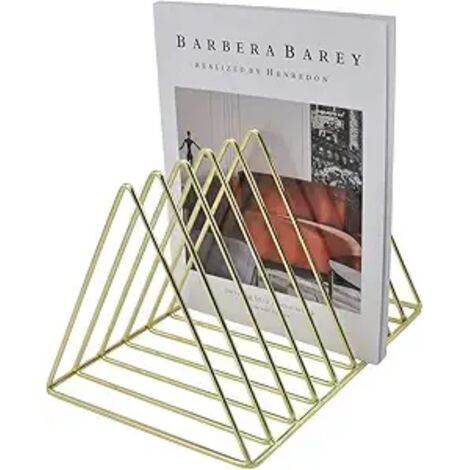 MINKUROW Gold File Holder Organizador Triangle Plate Holder Álbum Holder Magazine Wire Rack 9 Compartimentos Almacenamiento De Escritorio Multifunción Decoración De La Oficina En El Hogar