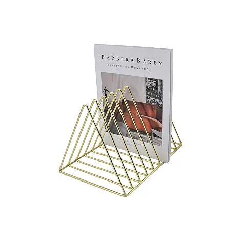 MINKUROW Goldener Aktenhalter, Organizer, Dreieck, Plattenhalter, Albumhalter, Zeitungsständer, 9 Fächer, Multifunktions-Desktop-Aufbewahrung, Heimbüro-Dekoration