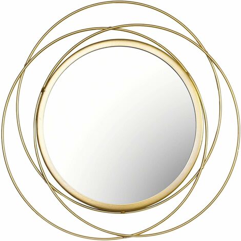 MINKUROW Goldener unregelmäßiger runder Spiegel für Badezimmer, geometrischer runder Spiegel für die Wandmontage, 14 Zoll moderner runder Spiegel mit gebürstetem Rahmen für Wanddekoration, Schminktisc