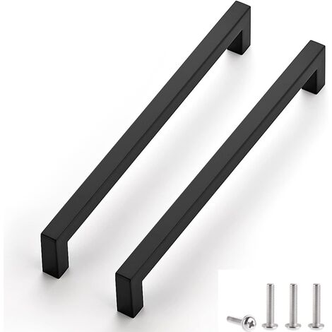 MINKUROW Großhandel – Set mit 2 schwarzen Möbelgriffen, 224 mm Abstand für Küchenschränke, Schubladengriffe aus Edelstahl, schwarze Türgriffe für Küchenschränke