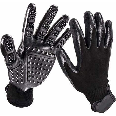 MINKUROW Guantes De Aseo Para Mascotas - Guante De Goma Con Diseño Mejorado De Cinco Dedos Cepillo Suave Para Desenredar El Pelo De Gatos, Perros Y Caballos (Negro)