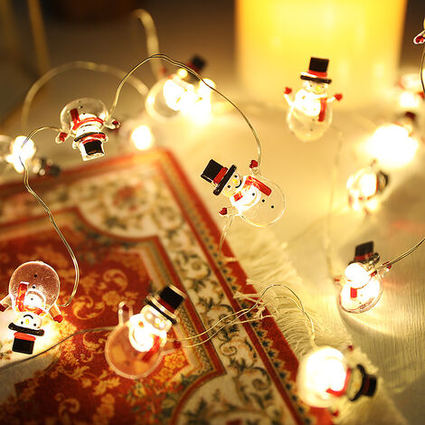 Guirnalda luces navidad a pilas 20 leds muñecos de nieve. luz calida uso  interno ip20