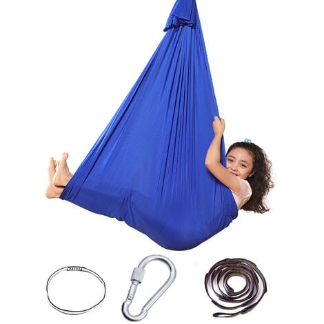 MINKUROW Hamaca columpio para niños, Silla columpio sensorial, Hamaca para necesidades suaves, Yoga al aire libre, Camping (Azul, 1,5 m)