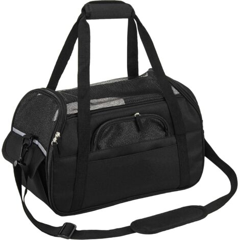 MINKUROW Hand- oder Schulter-Katzentragetasche für Welpen, Kätzchen, Katzentragekorb für Reisen mit dem Flugzeug, Zug, Auto, Flugzeug, zugelassen ((43 x 20 x 29 cm) Schwarz)