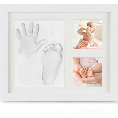 MINKUROW Handabdruck und Baby-Fußabdruck, Baby-Fotorahmen aus Holz mit Gips, Hand- und Fußpflaster-Set, Baby-Fotorahmen-Set, Baby-Fußabdruck, perfekt für Familien-Babyparty-Souvenir-Geschenk