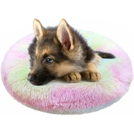 MINKUROW Haustierbett für Katzen und Hunde, rundes Plüsch-Hundebett, wiederverwendbares Katzenbett (50 cm, Regenbogen)