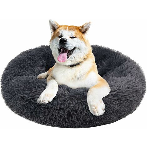 MINKUROW Haustierbett für Katzen und Hunde, rundes Plüsch-Hundebett, wiederverwendbares Katzenbett (60 cm, Dunkelgrau)