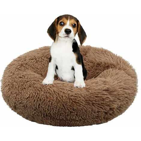 MINKUROW Haustierbett für Katzen und Hunde, rundes Plüsch-Hundebett, wiederverwendbares Katzenbett (60 cm, Khaki)