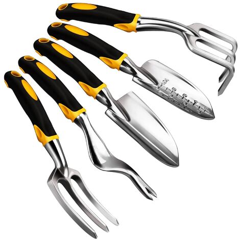 MINKUROW Herramientas De Jardín De 5 Piezas Que Incluyen Paleta, Trasplantadora, Cultivadora, Deshierbadora, Horquilla De Deshierbe, Herramienta De Jardín Con Cabezales De Aluminio Fundido Duraderos Y