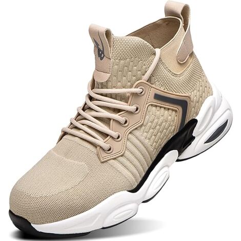 MINKUROW Herren-Sicherheitsschuhe und leichte Damen-Sicherheitsturnschuhe, Stahlkappe, atmungsaktiver Schuh, Sicherheitskorb, Arbeitsschuhe, Herren, bequeme Sicherheitsstiefel, Beige, 43EU