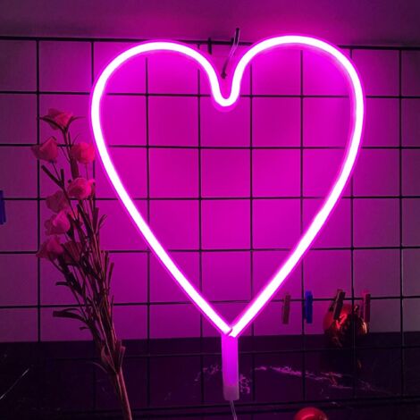 MINKUROW Herz-Leuchtreklame LED-Neonrosa Leuchtreklame Liebesherz-Leuchtreklame USB-/batteriebetriebenes Neon-Wandlicht für Mädchenzimmer-Dekoration Neon-Nachtlicht-Dekoration für Weihnachten, Valenti