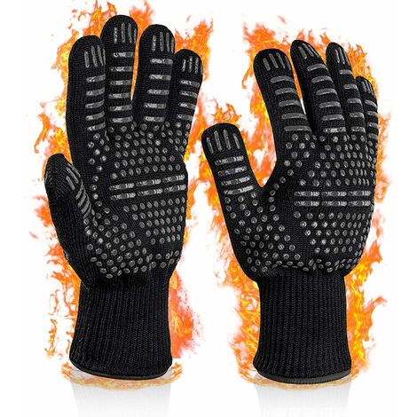 MINKUROW Hitzebeständiger Handschuh Küchenhandschuh Grillhandschuhe Ofenhandschuh Bis 800°C Universelle Kochhandschuhe Hitzebeständige rutschfeste Handschuhe für Grillofen Küche und Kamin