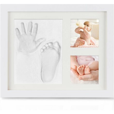MINKUROW Huella De Mano Y Huella De Bebé, Marco De Fotos De Madera Para Bebé Con Yeso, Juego De Mano Y Pie, Juego De Marco De Fotos De Bebé, Huella De Bebé, Perfecto Para Regalo De Recuerdo De Baby Sh