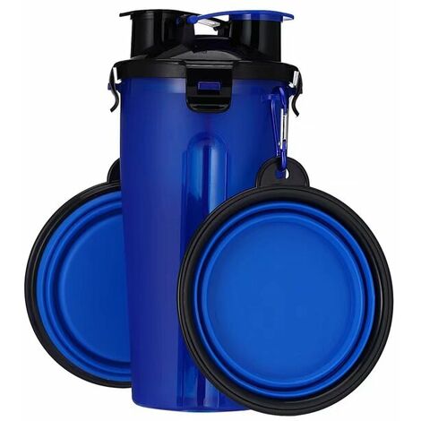 MINKUROW Hundewasserflasche, 2 in 1 tragbare, auslaufsichere Hundewasserflasche mit 2 zusammenklappbaren Hundenäpfen, Blau