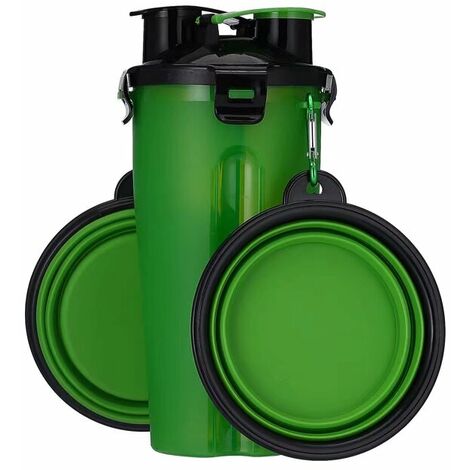 MINKUROW Hundewasserflasche, 2 in 1 tragbare auslaufsichere Hundewasserflasche mit 2 zusammenklappbaren Hundenäpfen, grün