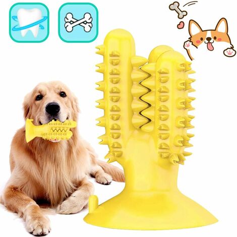 MINKUROW Hundezahnbürste, Hundezahnreinigungsspielzeug, Haustierzahnbürste Kauspielzeug, Naturkautschuk für kleine Hunde Spielzeug Hundekauen - Zahnpflege (Gelb)
