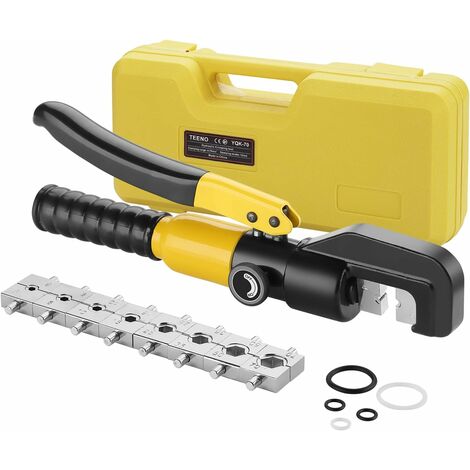 MINKUROW Hydraulische Crimpzange, 6 t, mit 8 Sechskanteinsätzen, 12 mm Hub, 4–70 mm² Crimpwerkzeug-Set für Kupfer-Aluminium-Kabelschuhe