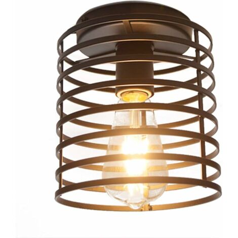 MINKUROW Industrielle Vintage Halbbündige Deckenleuchte, Schwarzer Sockel E27 Pendelleuchtenform, Wandleuchte Downlight Iron Cage Wohnzimmerdekoration, Hängend Für Innen 240 V