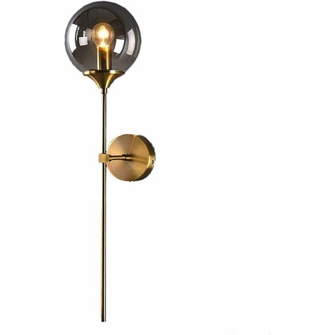 MINKUROW Industrielle Vintage-Wandleuchte, graue Glaskugel mit goldener Wandleuchte mit langem Arm, goldene Wandleuchte für Nachttisch (Grau)
