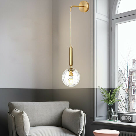 MINKUROW Industrielle Vintage-Wandleuchten, 15 cm, klare Glaskugel und goldfarbene Metallwandleuchte für Schlafzimmer, Wohnzimmer (Klarglas und goldfarbenes Metall)