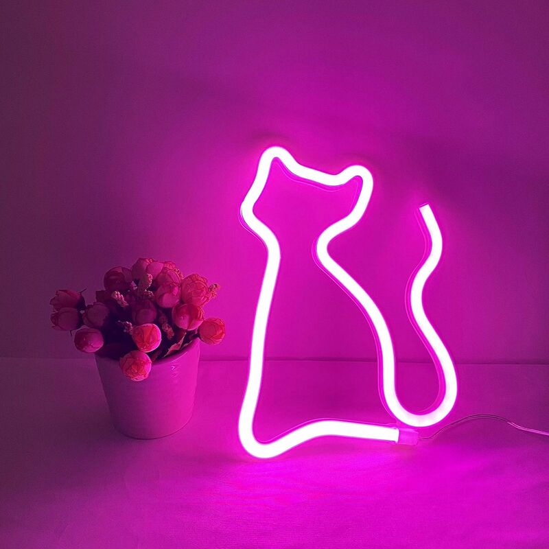 Image of Insegne Al Neon a Forma Di Gatto Led Neon Light Art Luci Decorative Decorazioni Da Parete Gatto Rosa - Minkurow