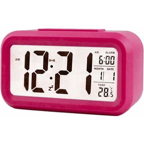 MINKUROW Intelligenter digitaler Wecker mit Datums- und Temperatur-Snooze-Taste, rechteckige, batteriebetriebene Tischuhr für Schlafzimmer, Büro, Rosérot