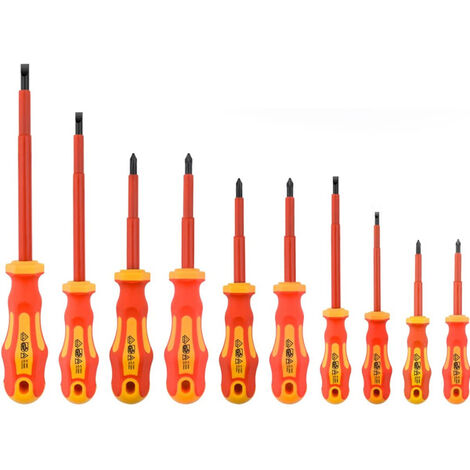 MINKUROW Isolierter Schraubendreher für Elektriker, 10-teiliger multifunktionaler One Word Cross Crv Hardware Hochspannungs-Schlitz-Hochleistungs-Schraubendreher