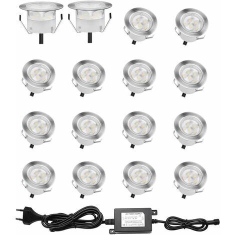 MINKUROW Juego De 16 Focos Led Empotrables Bcc Para Cubierta De Madera, Focos Empotrables Para Exteriores, 0,6 W Shuc12v, Luz Blanca Cálida, Kit De Mini Luces De Techo Para Barandilla De Escalera.