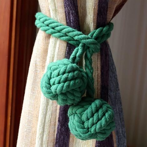 MINKUROW - Juego De 2 Alzapaños Para Cortina Con Dos Bolas, Hecho A Mano, Cuerda Trenzada, Hebilla De Cortina De Cáñamo, Estilo Rústico, Elegante Accesorio Decorativo Para Cortina Para Sala De Estar, 