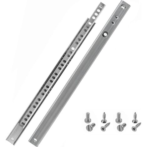 MINKUROW Juego de 2 guías deslizantes para cajones 17 mm de longitud 310 mm 1 par de 2 guías deslizantes para cajones Sistema de guía para cajones de acero galvanizado plateado con herrajes de fijació
