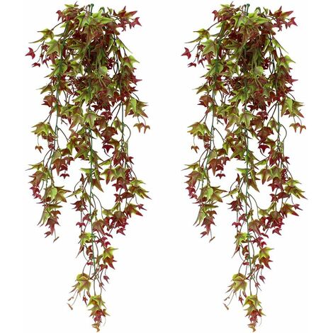 MINKUROW - Juego De 2 Plantas De Vid De Hiedra Artificial Para Colgar En El Hogar, Oficina, Decoración Interior Al Aire Libre, Color Rojo