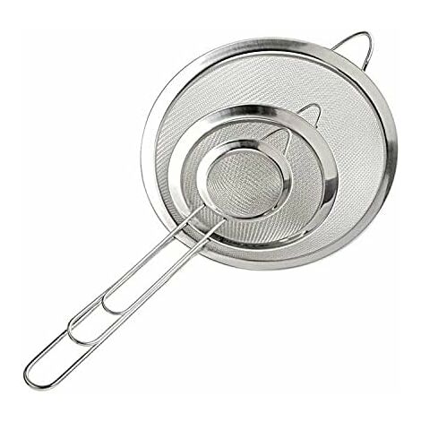 MINKUROW Juego De 3 Coladores De Malla Fina, Colador De Malla De Cocina Con Mango, Colador De Harina De Acero Inoxidable, Para Escurrir Fideos En Polvo, Repostería, Arroz, Verduras, Clara De Huevo, 7