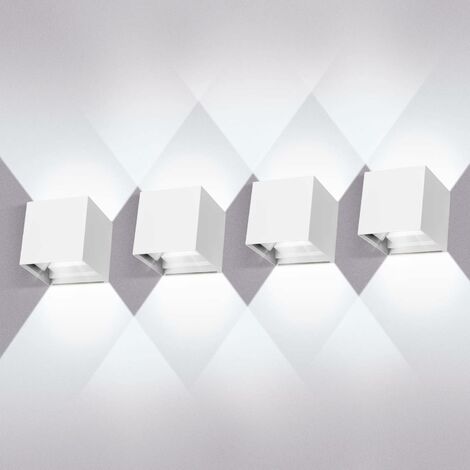 MINKUROW - Juego De 4 Luces De Pared Para Interior/Exterior De 12 W Con Ángulo De Haz Ajustable, Apliques De Pared Led De 6000 K, Blanco Frío, Resistente Al Agua, Lámpara De Pared Negra Para Sala De E