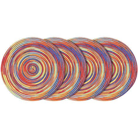 MINKUROW Juego De 4 Manteles Individuales De Vinilo Tejido Lavables, Resistentes Al Calor, Antideslizantes, Redondos (Redondo, Colorido-Rojo)