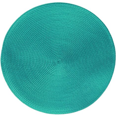 MINKUROW Juego de 4 salvamanteles redondos de PP trenzado, lavables y resistentes al calor 38cm (azul lago)
