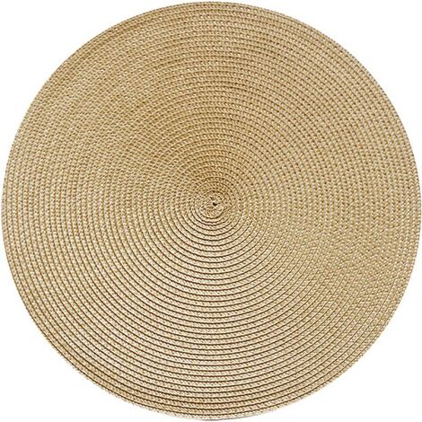 MINKUROW Juego de 4 salvamanteles redondos de PP trenzado, lavables y resistentes al calor 38cm (Dorado)