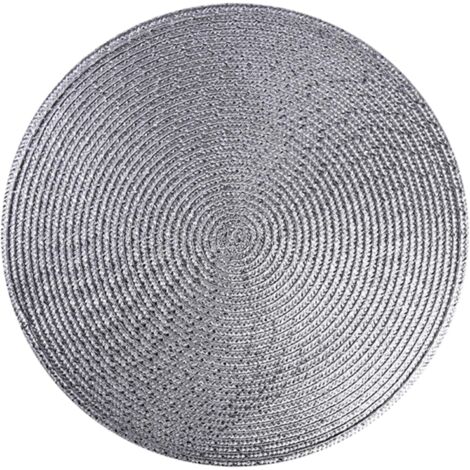 MINKUROW  Juego de 4 salvamanteles redondos de PP trenzado, lavables y resistentes al calor 38cm (Gris Plateado)