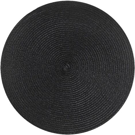MINKUROW Juego de 4 salvamanteles redondos de PP trenzado, lavables y resistentes al calor 38cm (Negro)